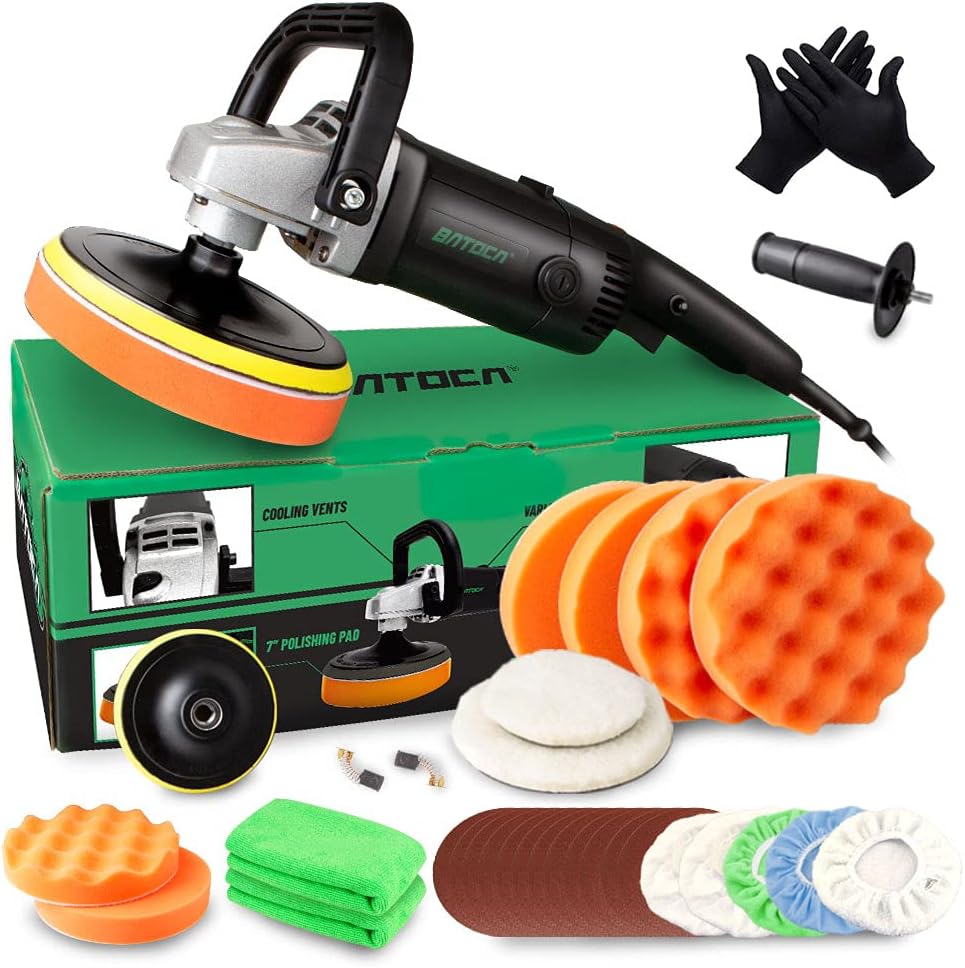 7 Inch 1200W Rotary Car Polisher with Foam Pads and Wool Pads I971371