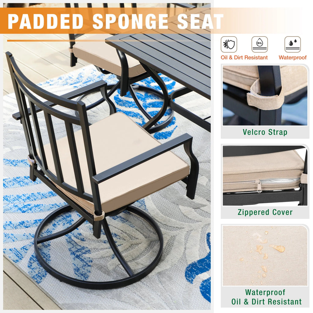 Set of 2 Metal Swivel Outdoor Dining Chairs with Beige Cushions K6971