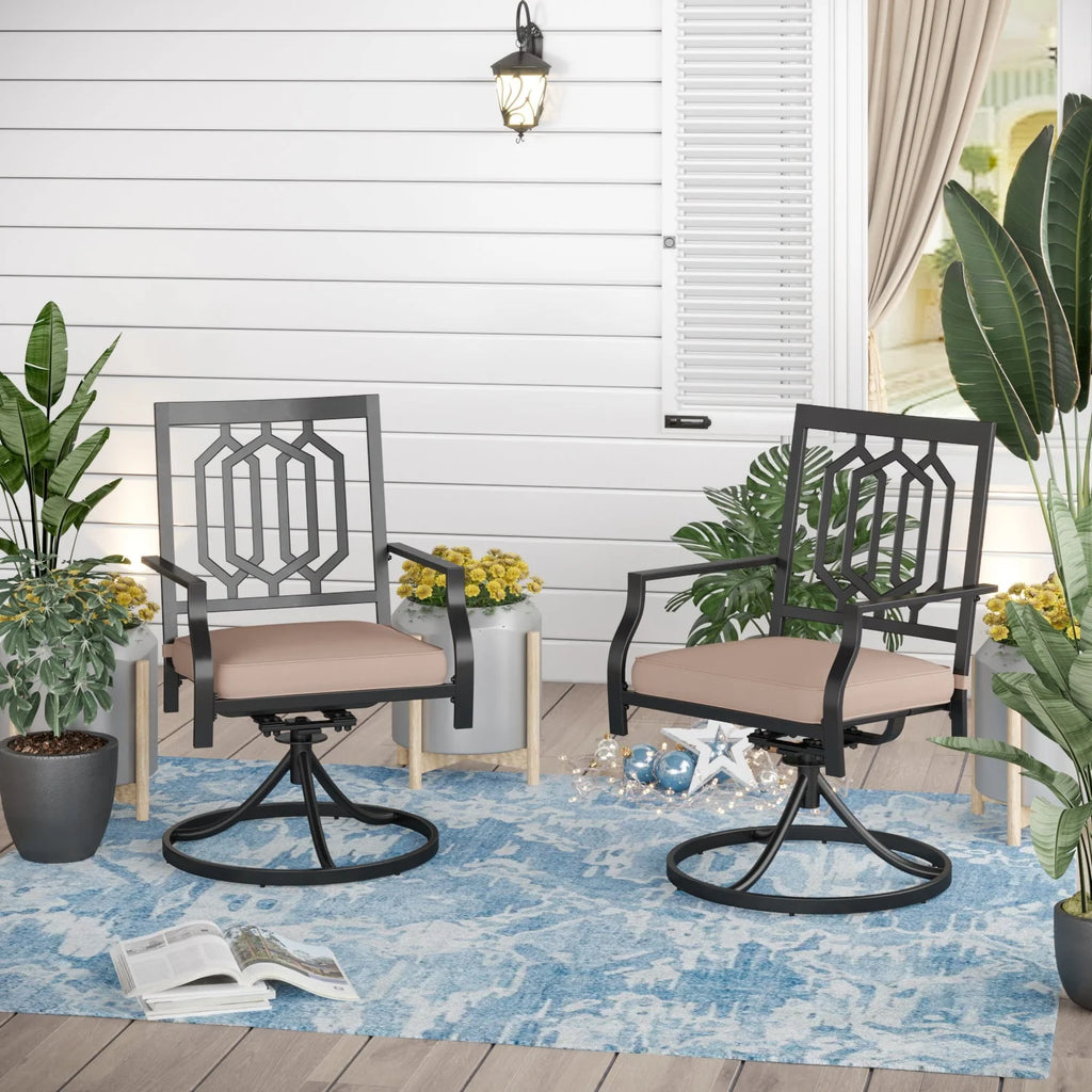 Set of 2 Metal Swivel Outdoor Dining Chairs with Beige Cushions K6971
