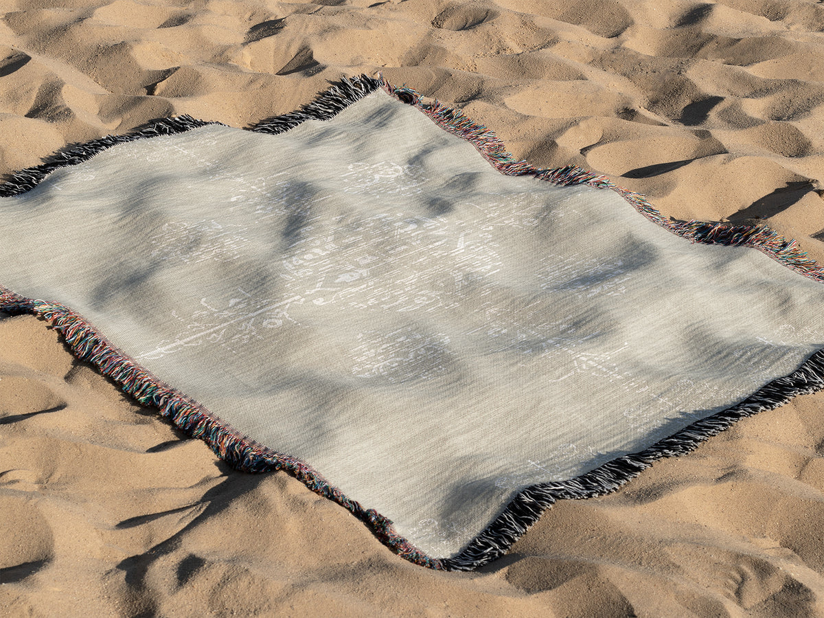 Beige Woven Throw Blanket with Fringe B460