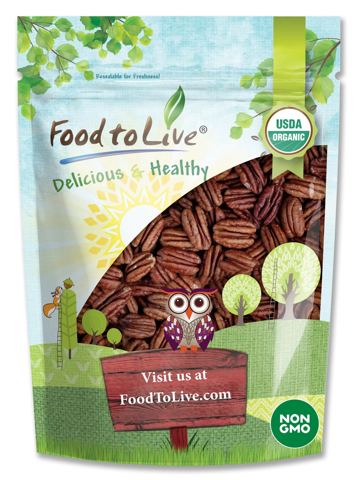 Organic Roasted Pecan Halves with Himalayan Salt, 1 Pound Q421