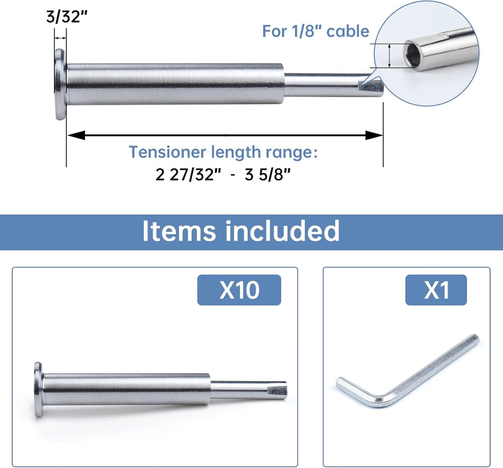 10 Pair Invisible Cable Railing Kit 1/8 Swage Tensioner T316 Stainless Steel I4550