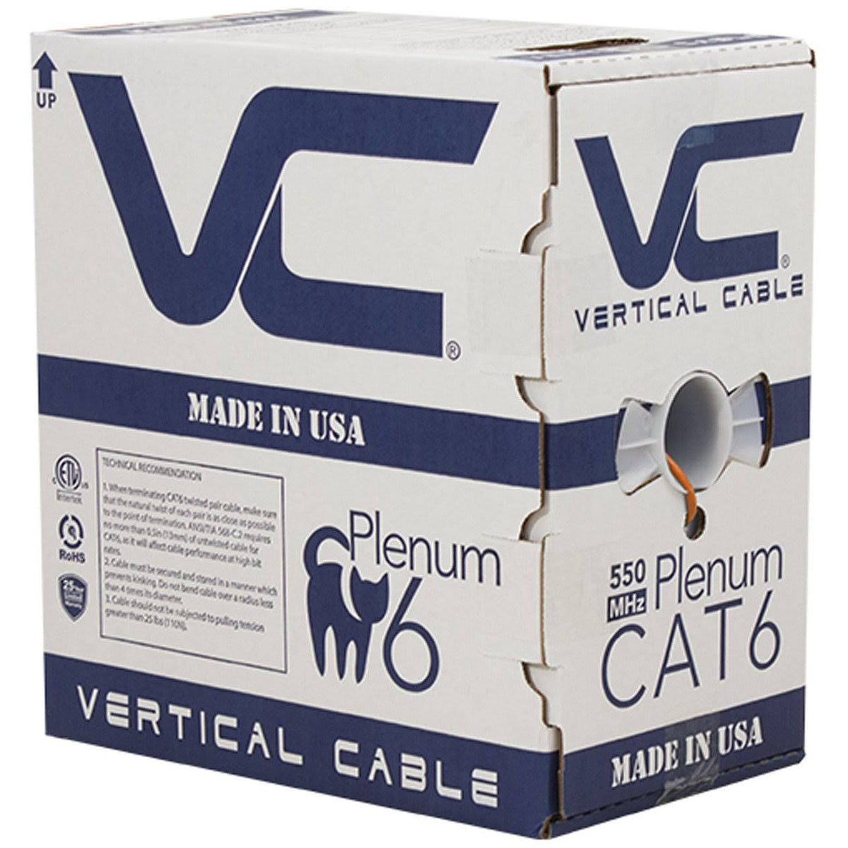 Cat6 Plenum Bulk Ethernet Cable, 1000ft, Orange J157