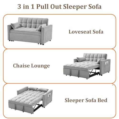 Black Velvet Convertible Sleeper Sofa with Pullout Bed C593