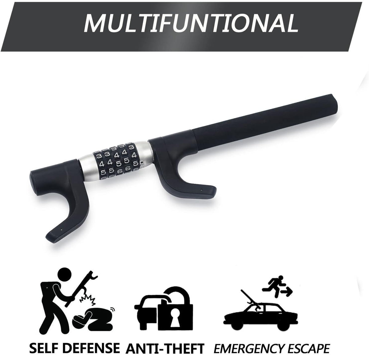 Heavy Duty Retractable Two Hooks Steering Wheel Lock R58251