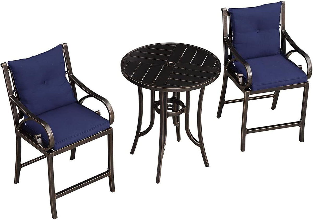 Navy Blue Cushion Cast Aluminum Outdoor Bar Stools Set of 2 U56302