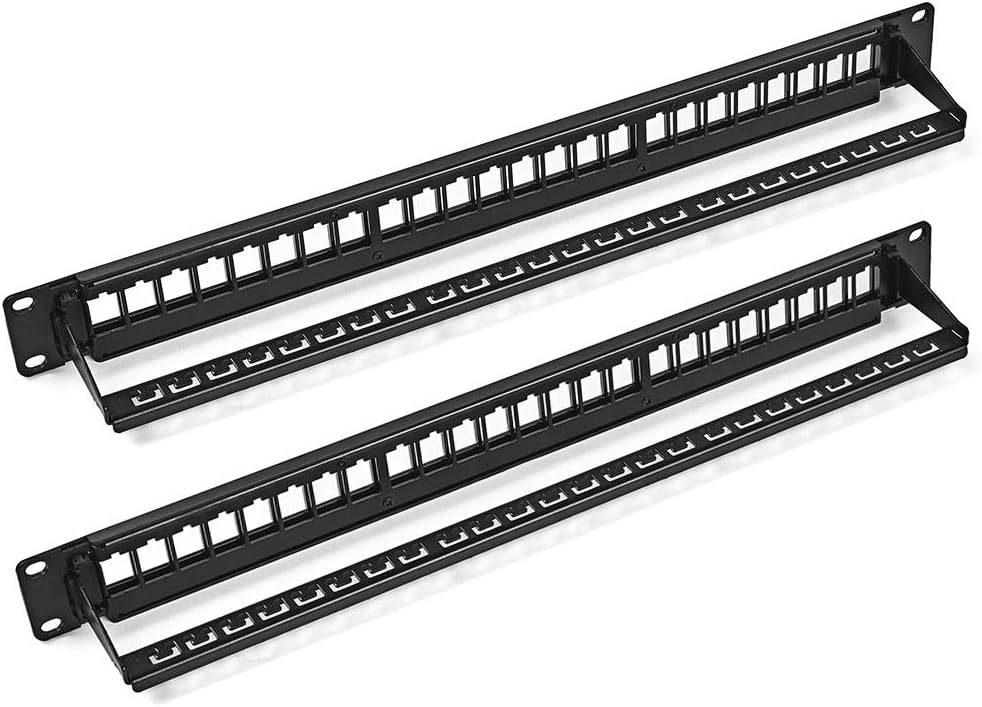24-Port CAT5e UTP Patch Panel 1U with Keystones, Black, 2-Pack R3575
