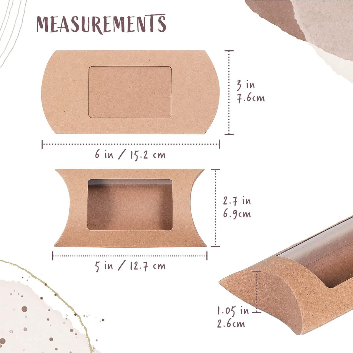40-Pack Kraft Pillow Gift Boxes with Windows, 5 x 3 x 1.2 inches J23017
