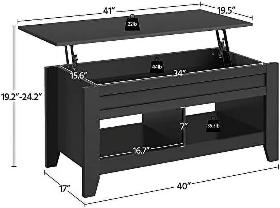 Black Wood Lift Up Coffee Table with Hidden Storage and 2 Open Shelves W485346