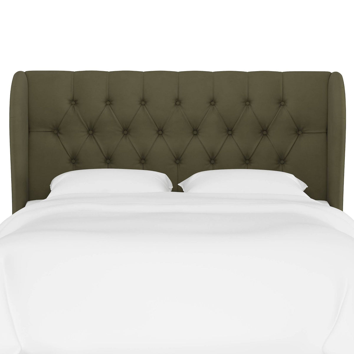 Full Tufted Wingback Headboard Velvet Loden U794