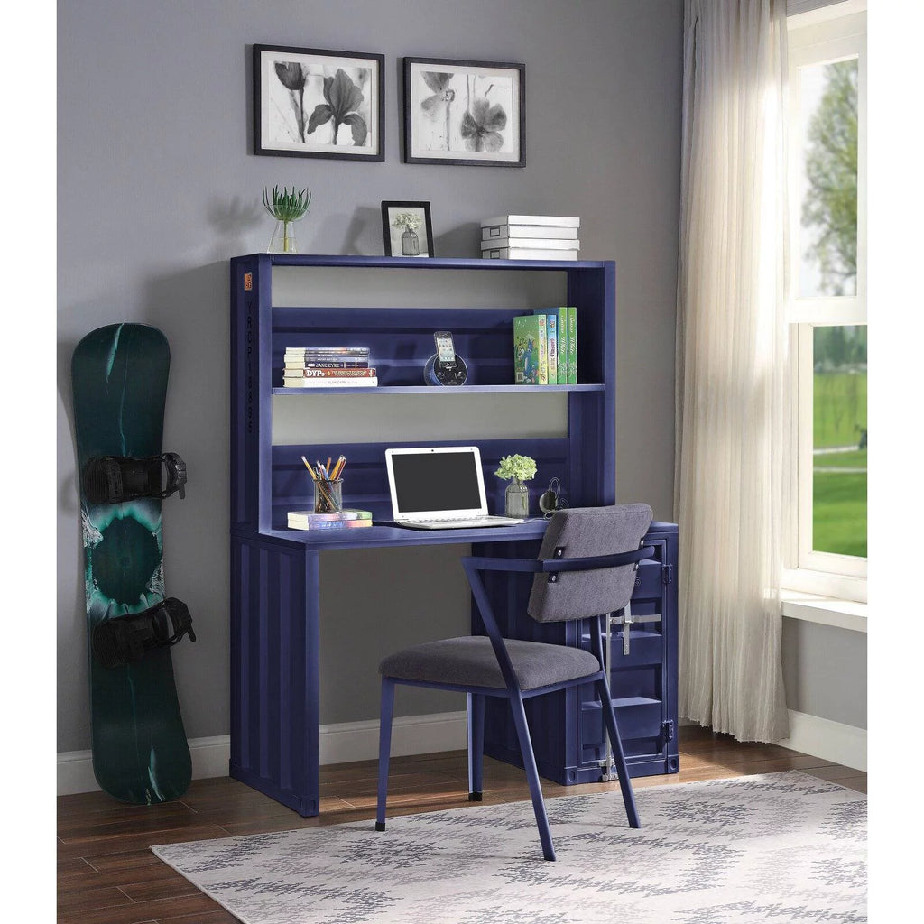 Metal Frame Desk and Hutch with Storage Base in Blue I693