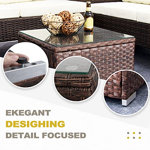 Outdoor Wicker Coffee Table with Glass Top, 25.2in Mixed Brown B26936