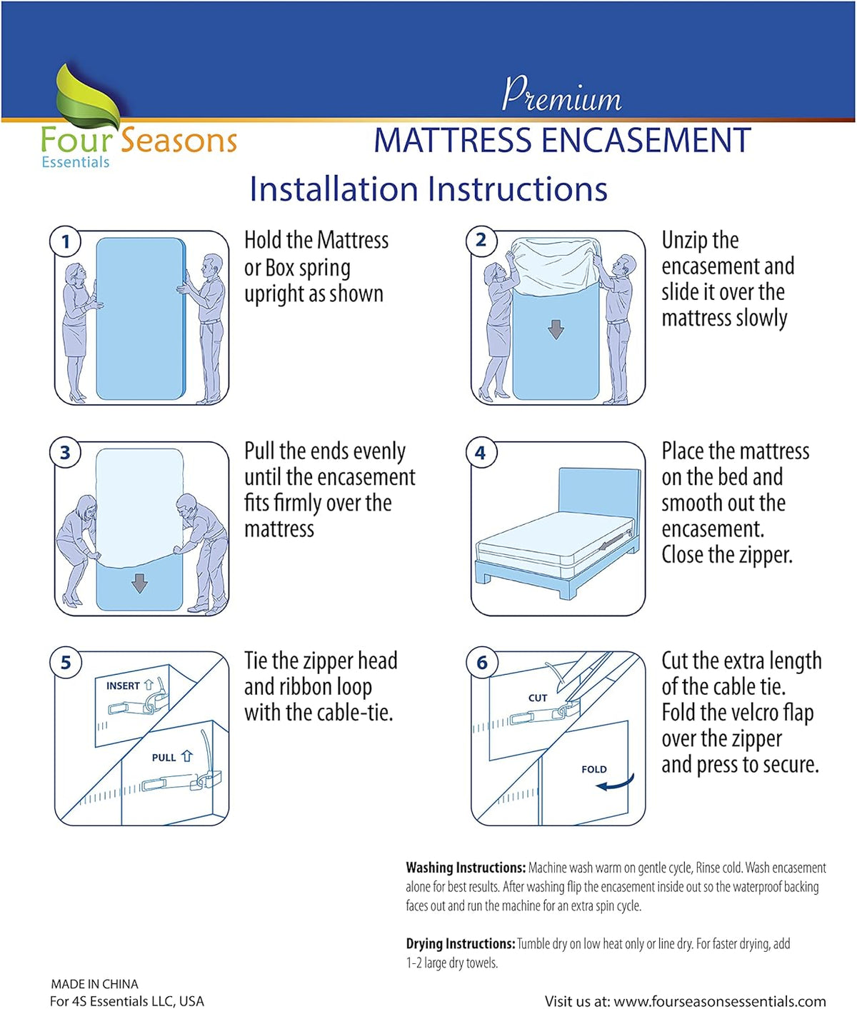 Waterproof Zippered Mattress Protector Bed Cover P88437