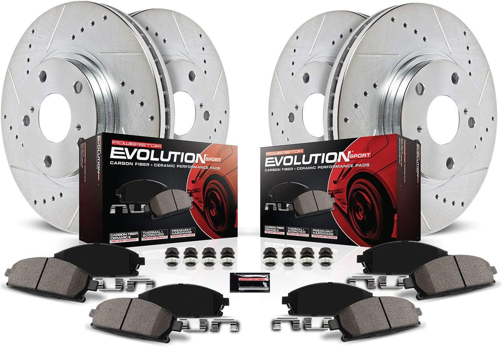 Front and Rear Carbon Fiber Brake Pads with Drilled & Slotted Brake Rotors Kit L115