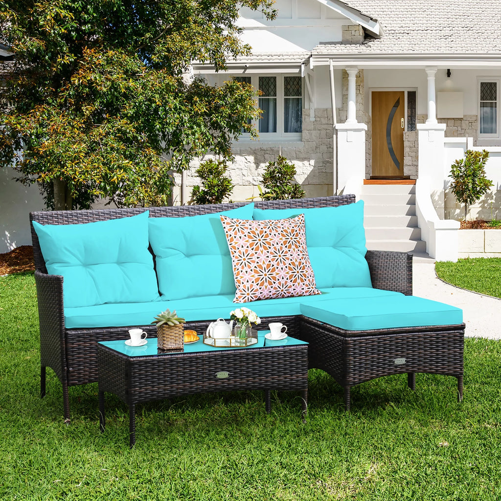 3 Pc Cushioned Patio Rattan Sofa Set G7951