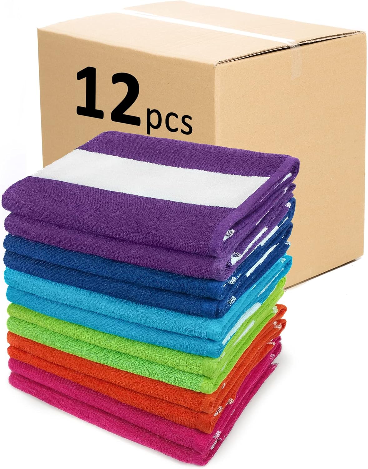 Cabana Stripe 36-Pack 30in x 60in Cotton Terry Beach Towel N827