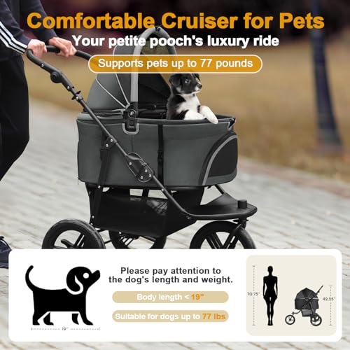 Black 3 in 1 Pet Stroller with Removable Carrier G976378