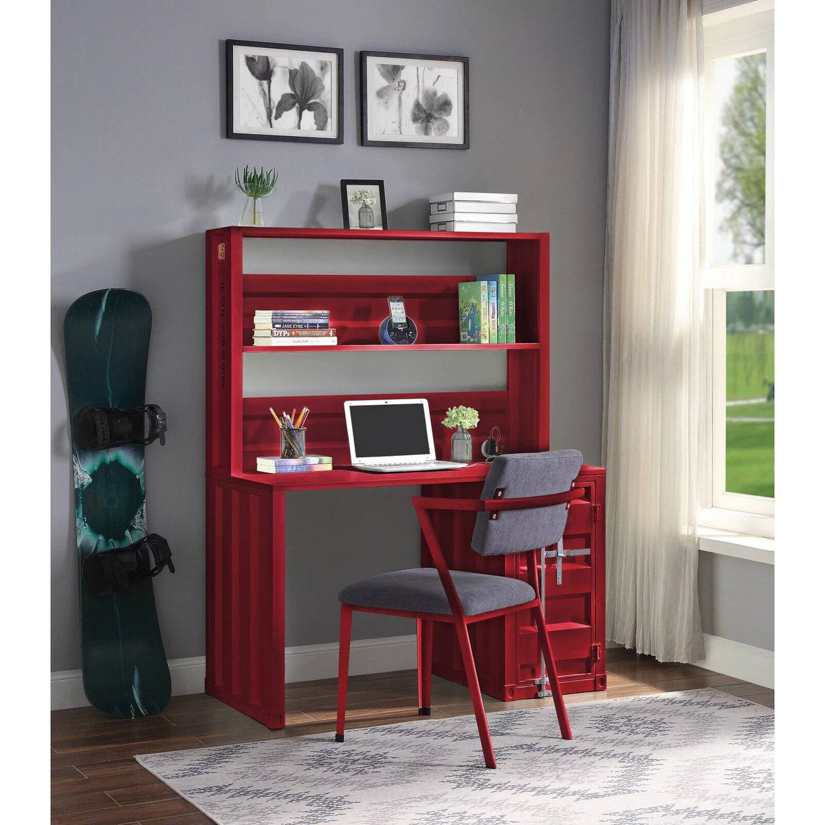 Metal Frame Desk and Hutch with Storage Base in Blue I693