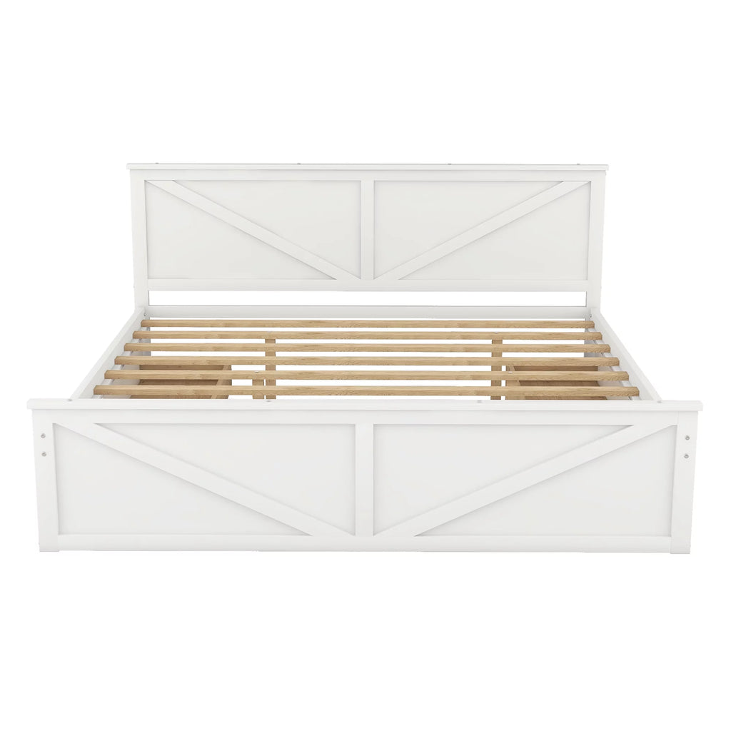 White King Size Wood Bed Frame with Storage Drawers B45872