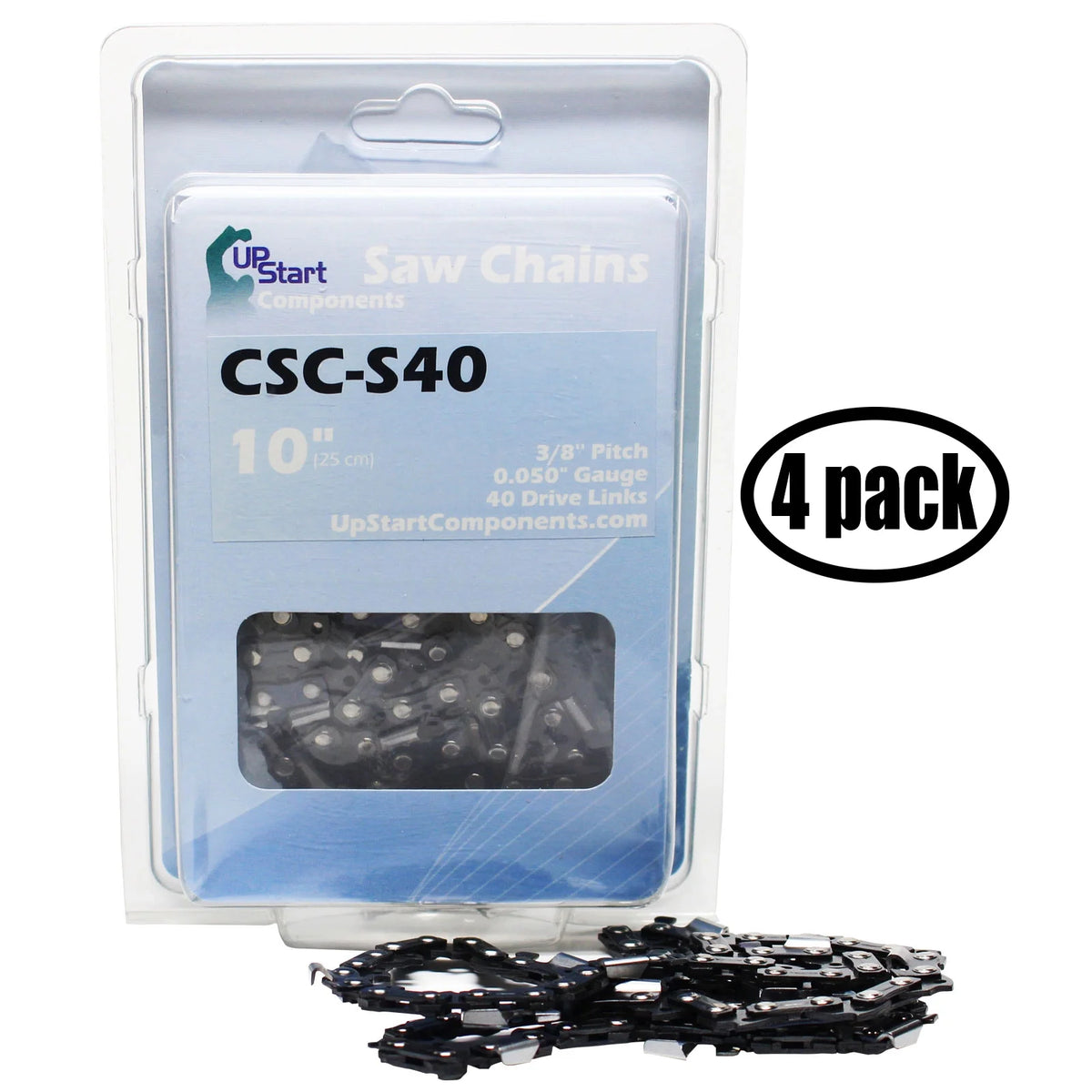 4-Pack 10" Semi Chisel Saw Chain, 3/8" Low Profile Pitch, 0.050" Gauge, 40 Drive Links X9511