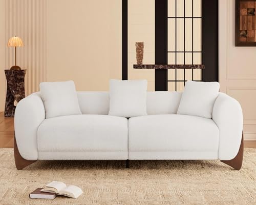 White 3 Seater Sherpa Boucle Sofa with Wood Legs Z644