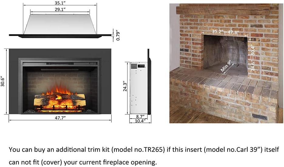 28 W Electric Fireplace Insert, 750/1500W Heater with Remote Control E878514
