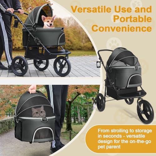 Black 3 in 1 Pet Stroller with Removable Carrier G976378