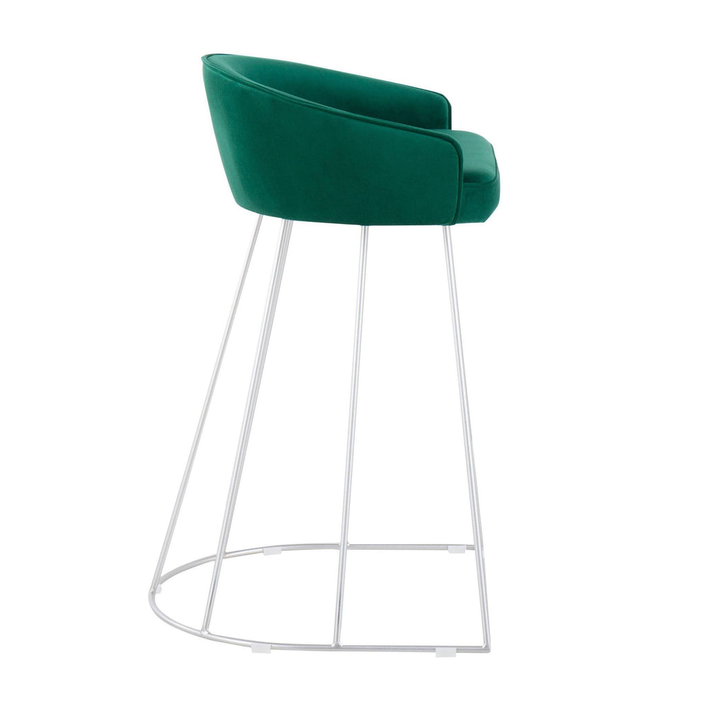 Green Velvet and Silver Steel Counter Height Stool Set of 2 B892