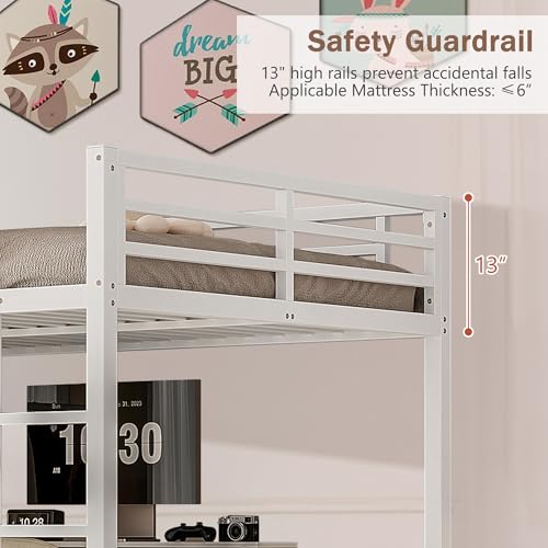 Queen Heavy Duty Metal Loft Bed with L-Shaped Desk, Wardrobe & 5 Storage Shelves X92616