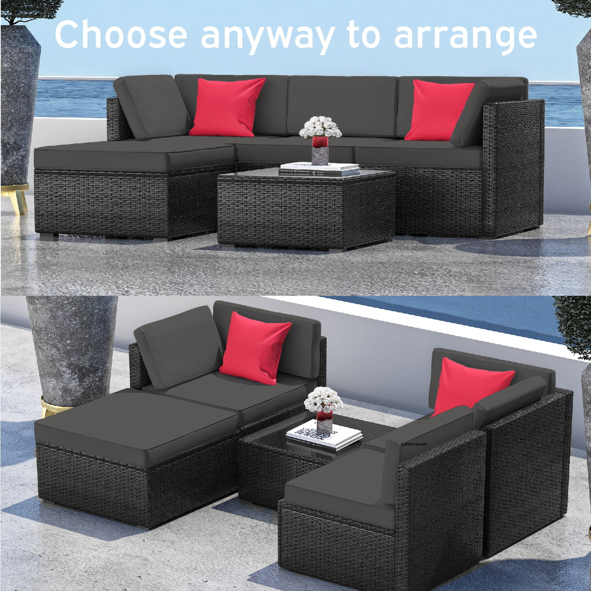5-Piece Wicker Outdoor Patio Furniture Set K707