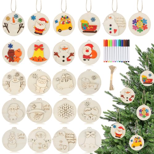 24 Pcs DIY Wooden Christmas Ornaments Painting Kit V8262