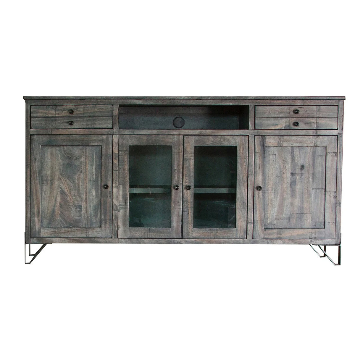 70 Inch 2 Drawer 4 Door Gray Solid Wood TV Entertainment Console D7641