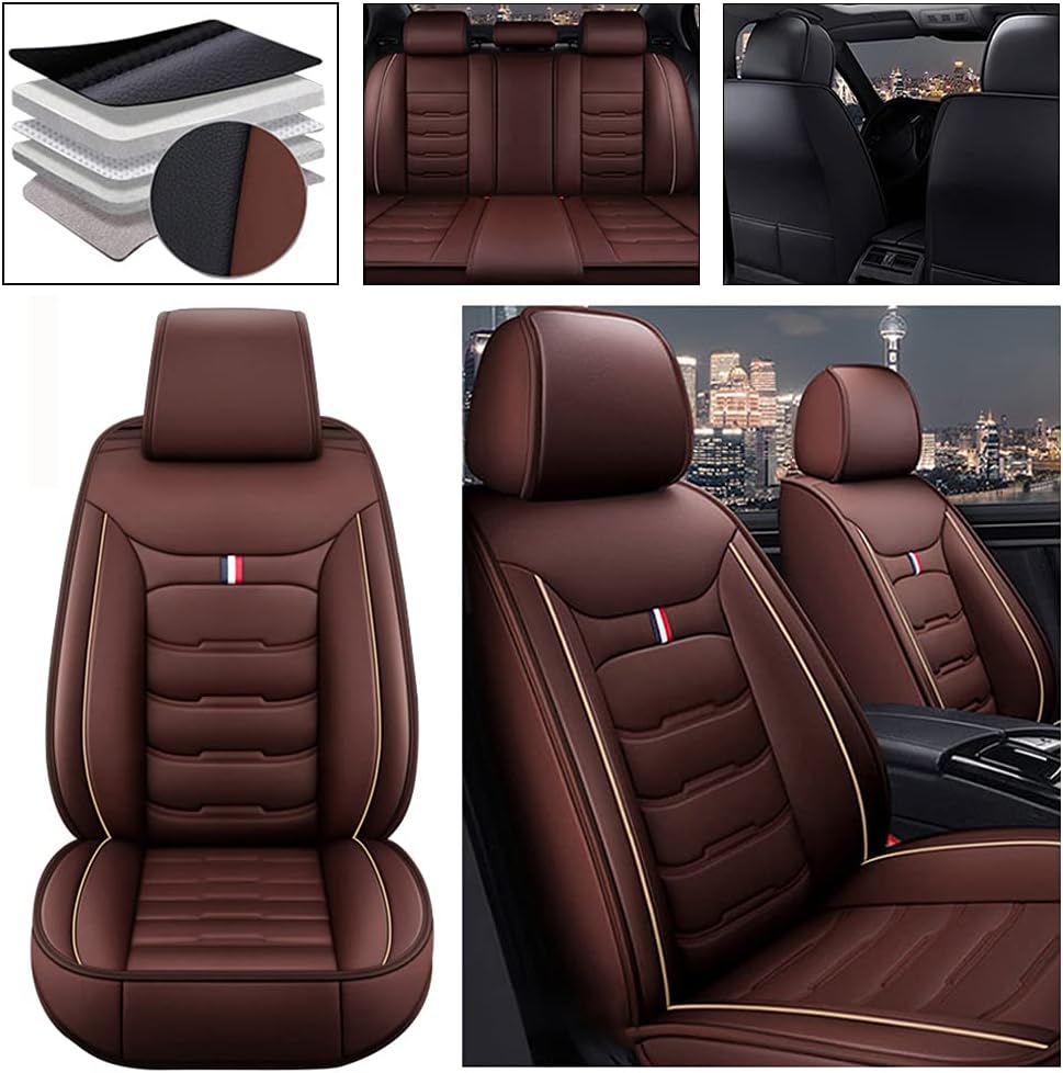 Beige PU Leather Car Seat Covers 5 Seats X63977