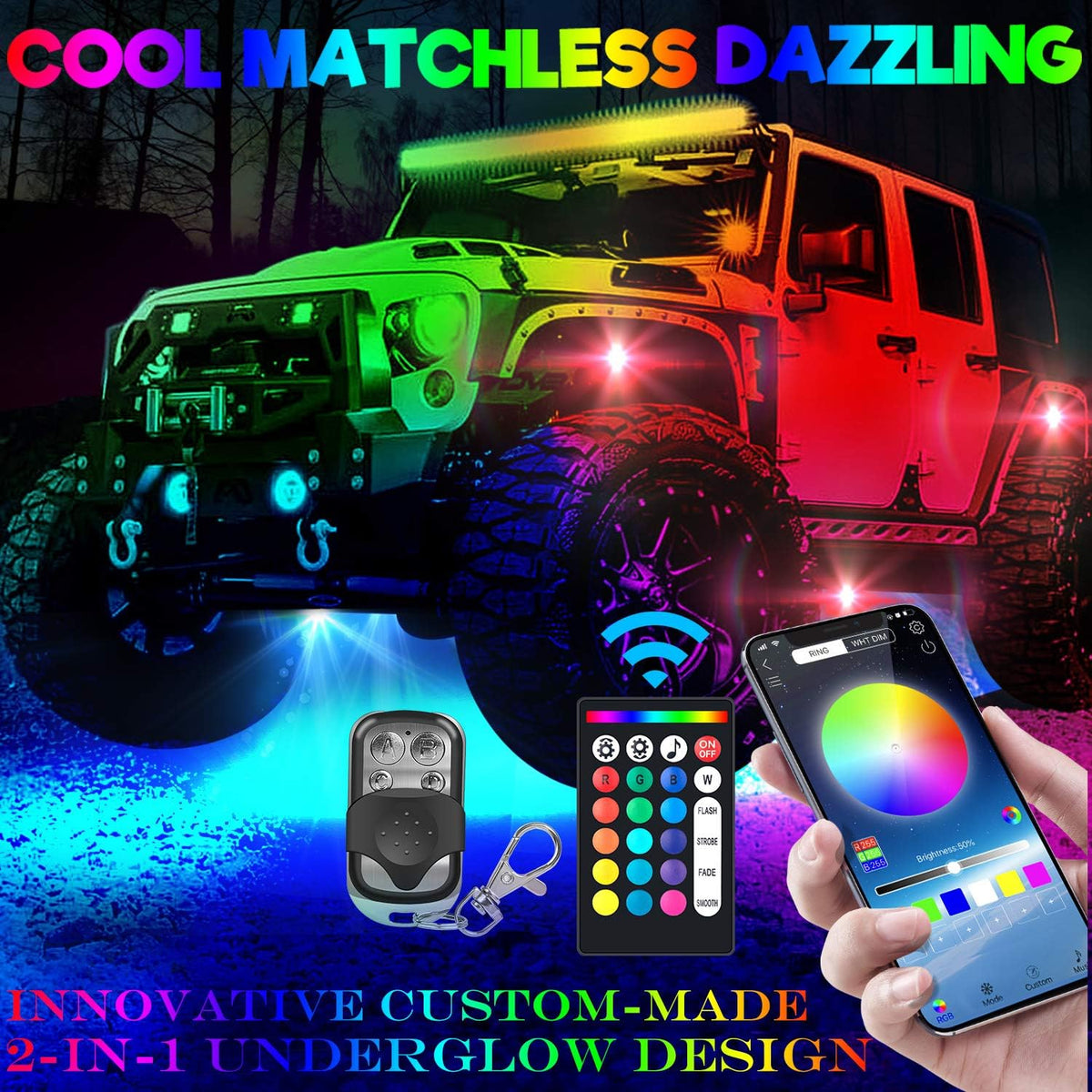 6-Pack LED RGB Neon Underglow Pod Rock Lights Kit, 96LEDs, Waterproof 12V W249