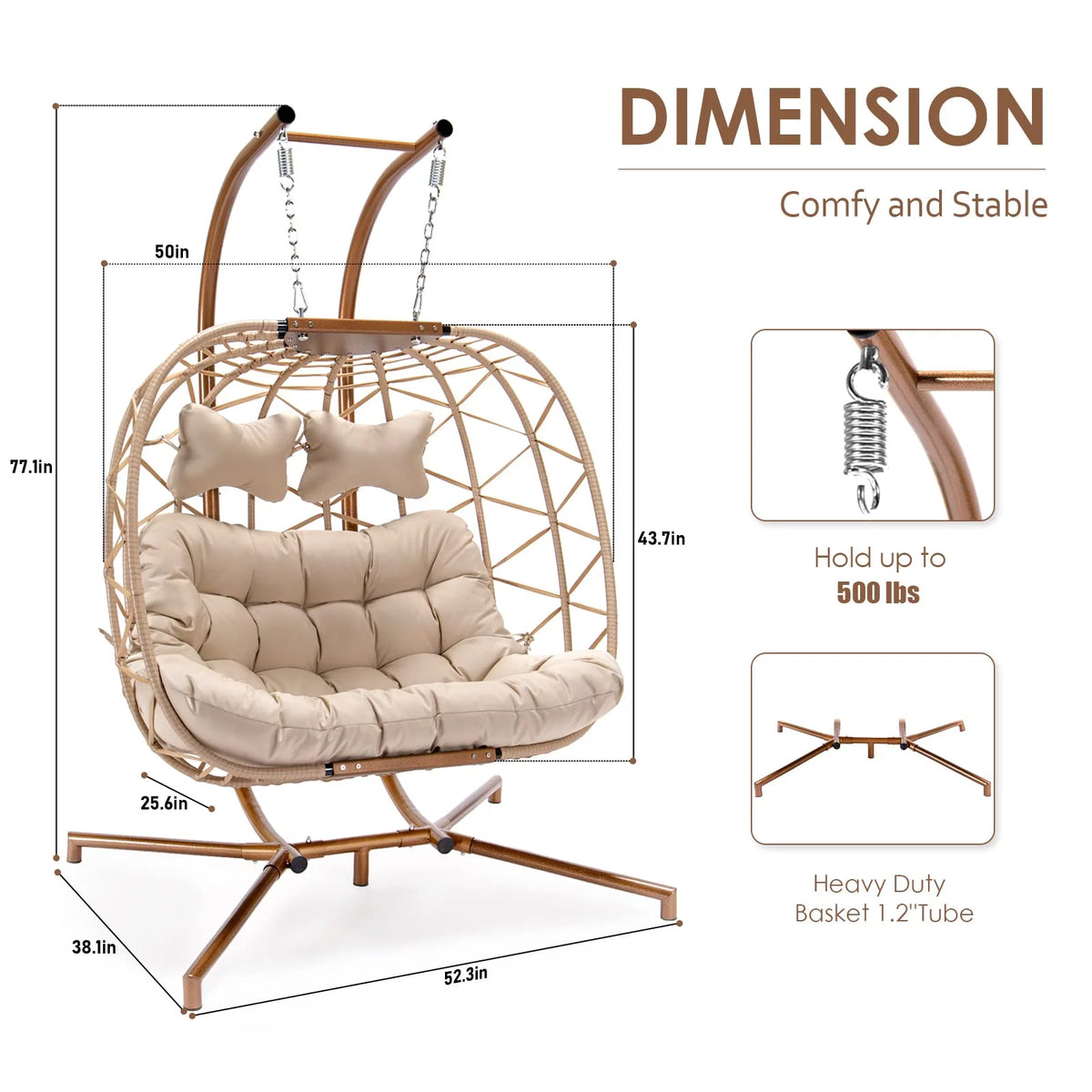 Beige Wicker Double Egg Chair with Stand Q4526