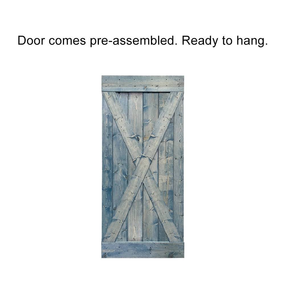 Ocean Blue Stained Wood Interior Sliding Barn Door with Hardware Kit S8650