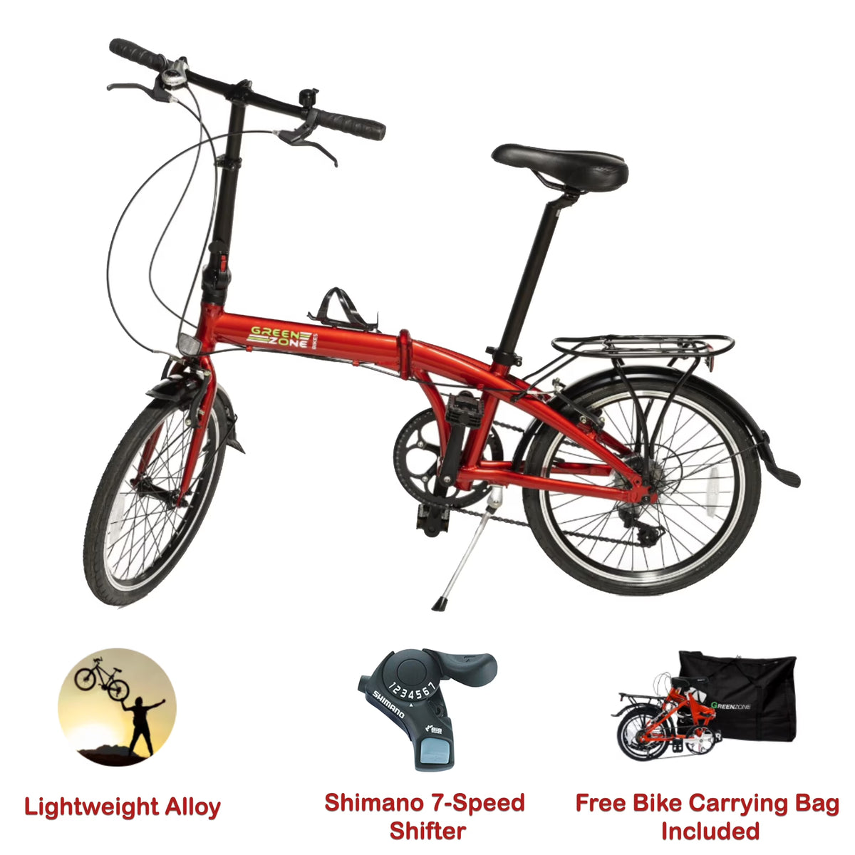 Red 20" Folding Bike with Alloy Frame and Carrying Bag T910