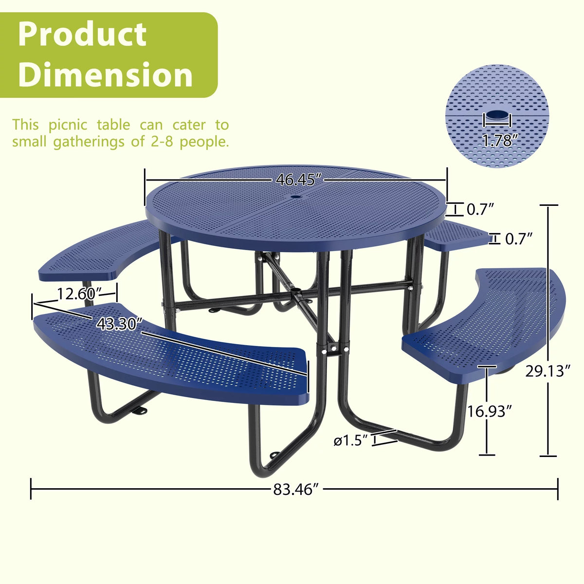 46'' Steel Round Picnic Table with Umbrella Hole E163272