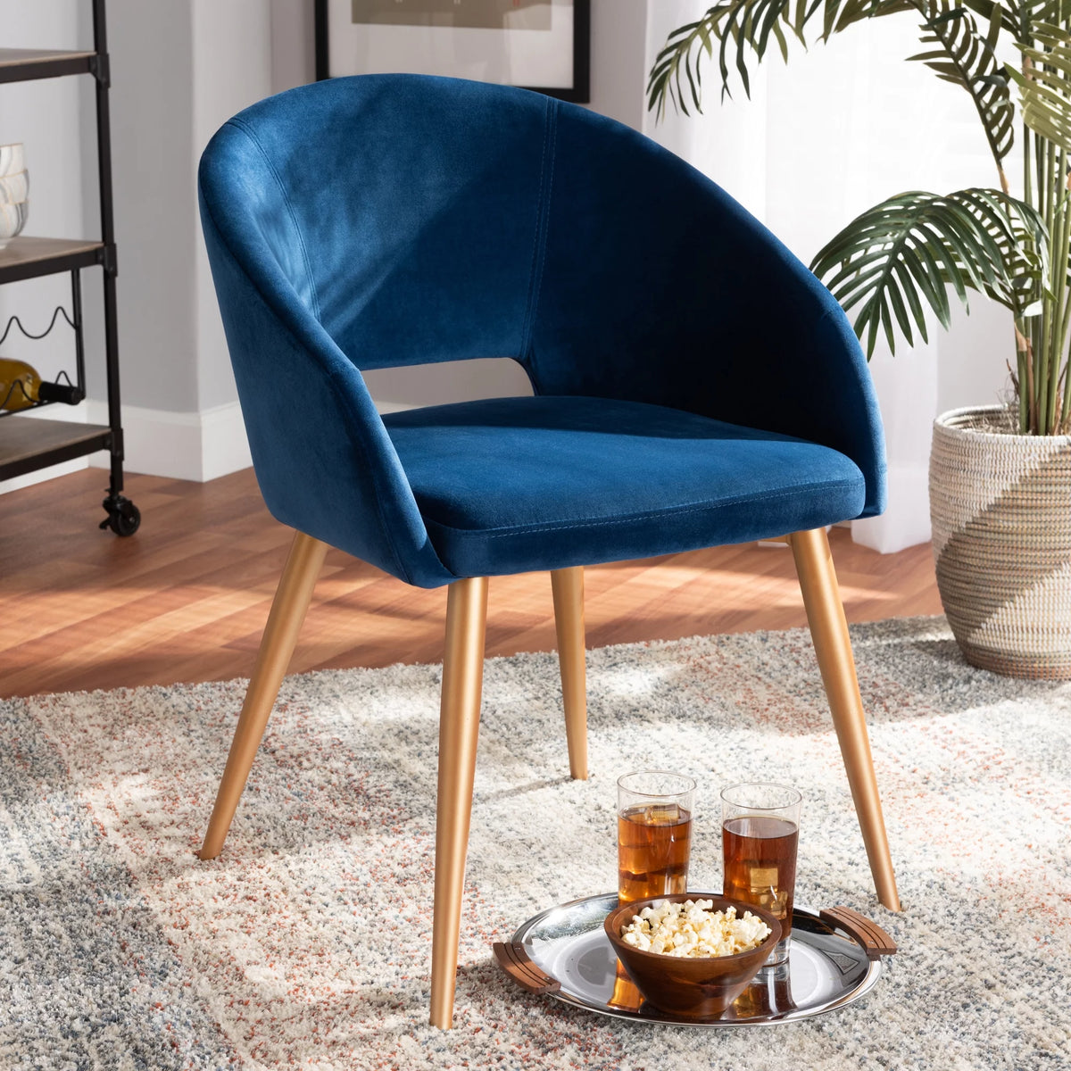 Navy Blue Velvet Upholstered Dining Chair L305