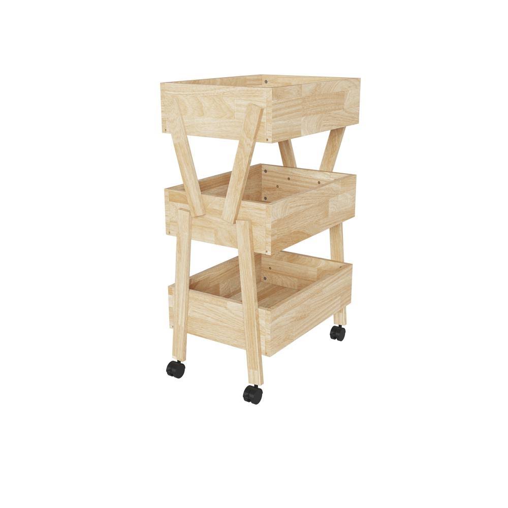 Natural Solid Wood 3-Shelf Storage Cart E4452