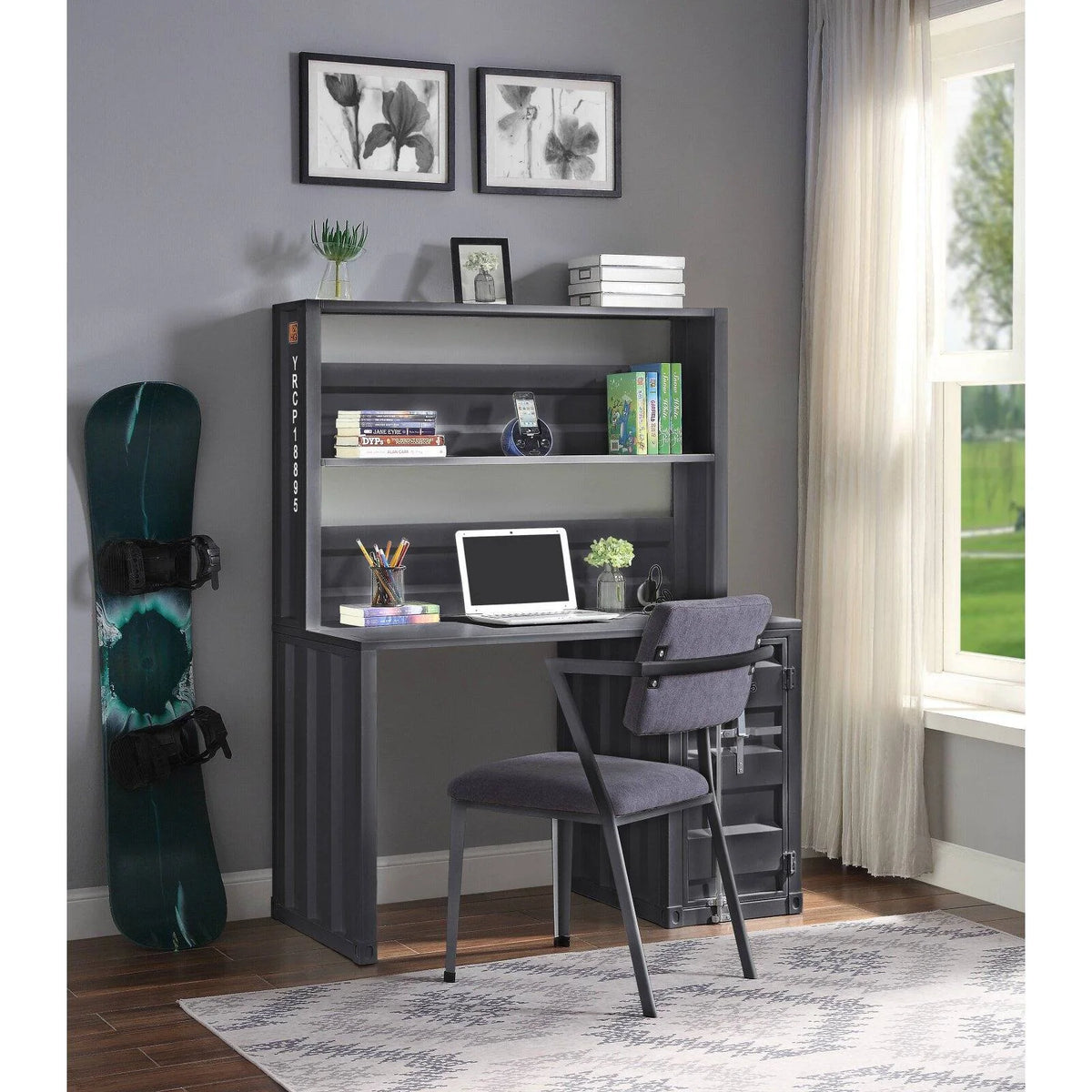 Metal Frame Desk and Hutch with Storage Base in Blue I693