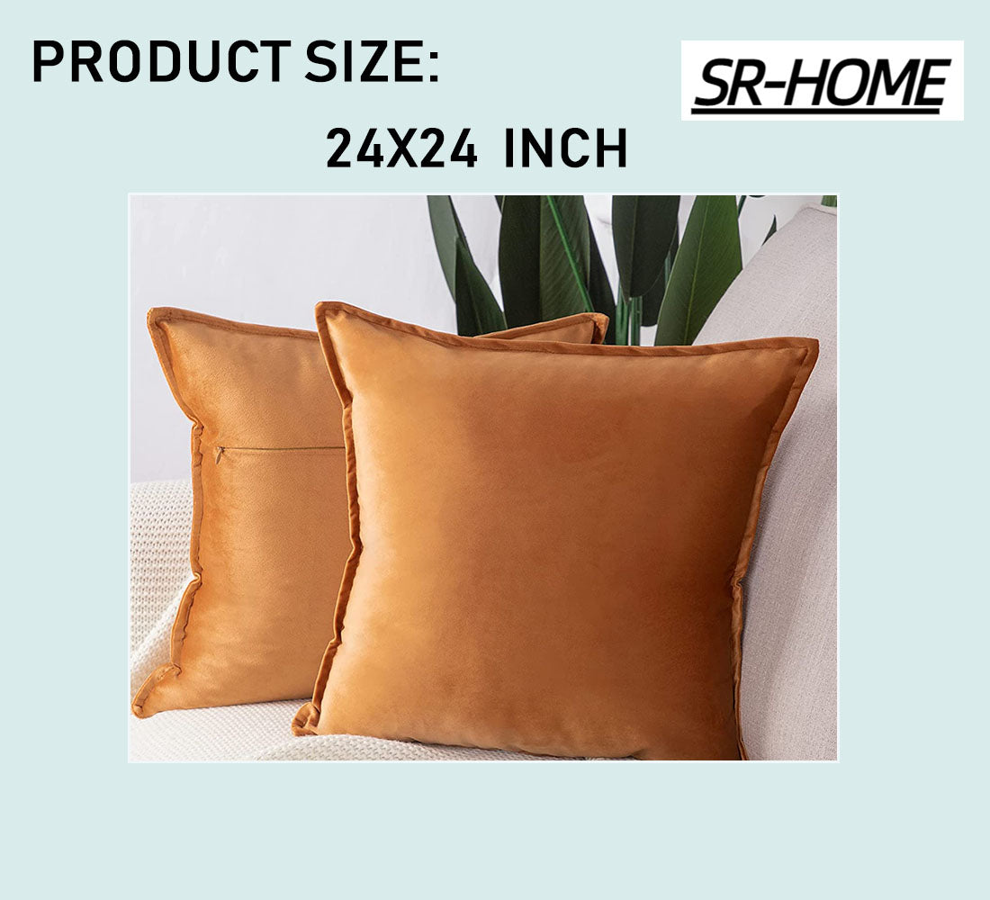 Set of 2 Velvet Decorative Throw Pillow Covers Square with Fringe Cushion Case Z218