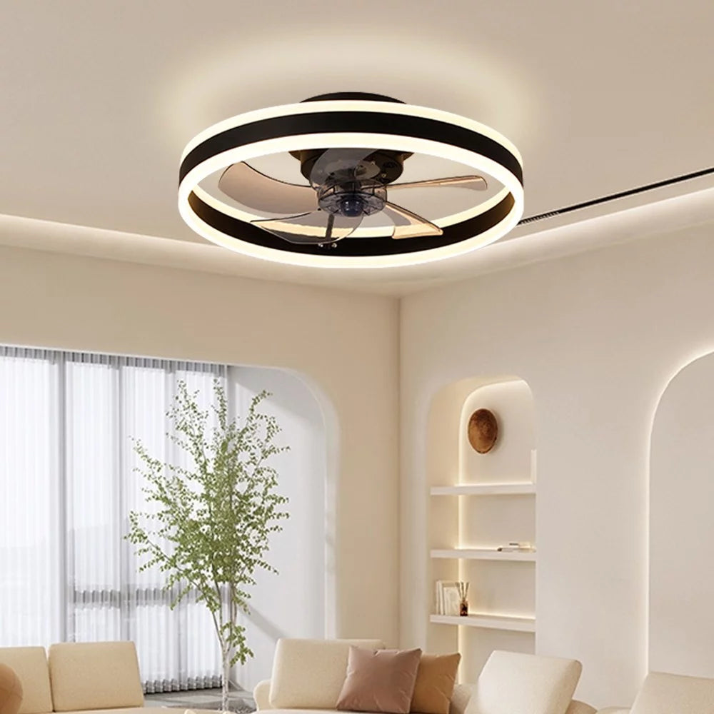 Black Low Profile Ceiling Fan with Light V380037