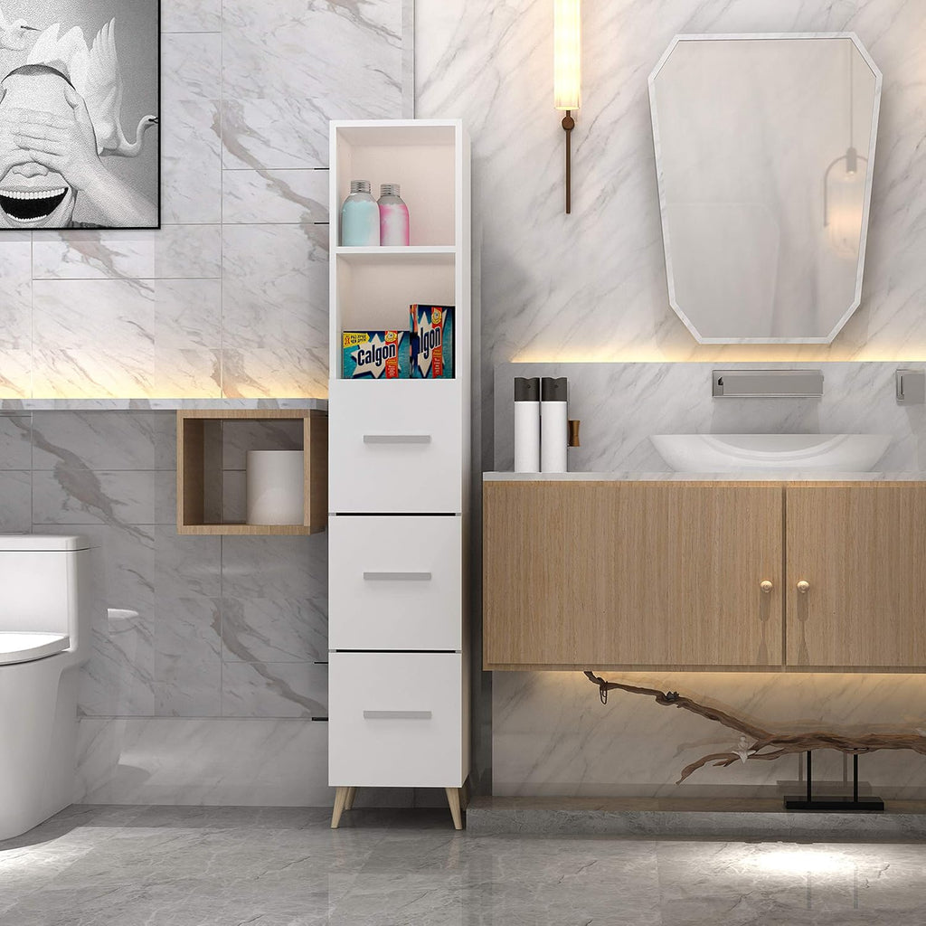 Ivory White Freestanding Storage Cabinet with 2 Open Shelves and Cupboard L3280