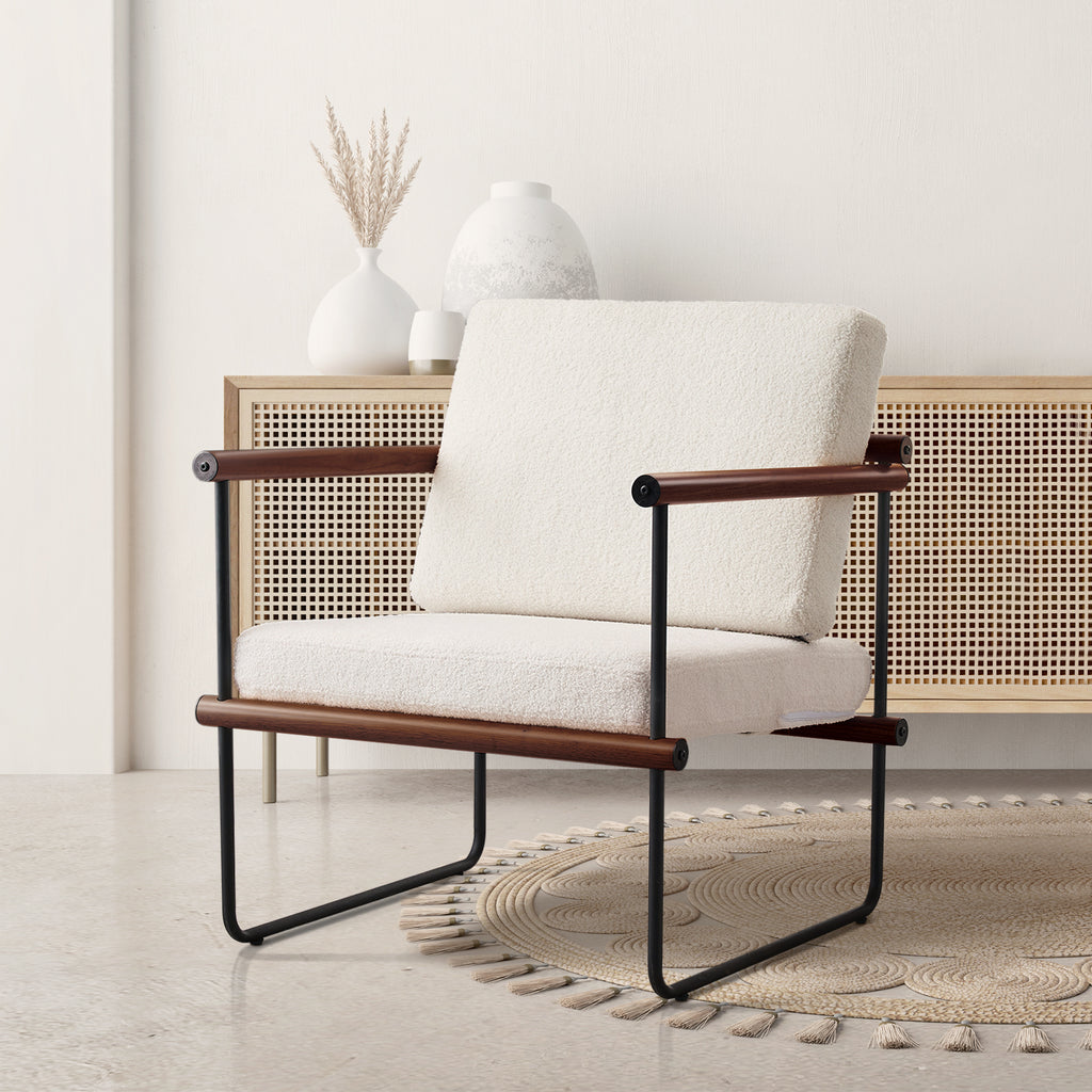 Walnut Boucle Accent Chair with Metal and Wooden Frame A687062