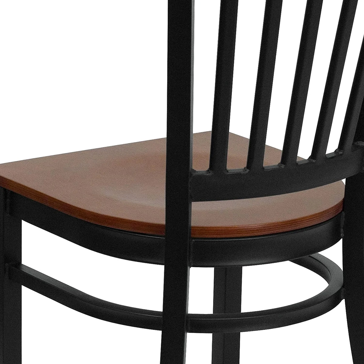 Black Vertical Back Metal Restaurant Chair with Cherry Wood Seat B94895