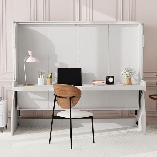 Antique White Full Size Murphy Bed with Desk and Storage Shelves H684511
