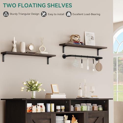 Rustic Brown Buffet Cabinet with Power Outlet and Floating Shelves P635702