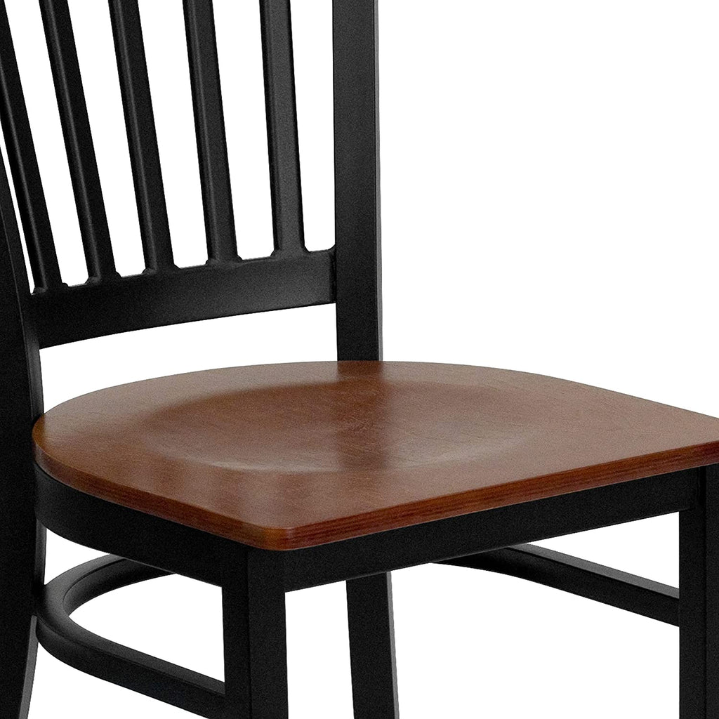 Black Vertical Back Metal Restaurant Chair with Cherry Wood Seat B94895