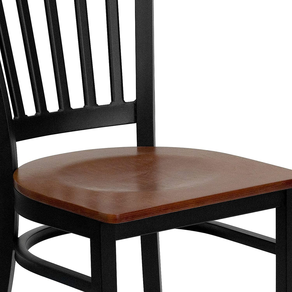 Black Vertical Back Metal Restaurant Chair with Cherry Wood Seat B94895
